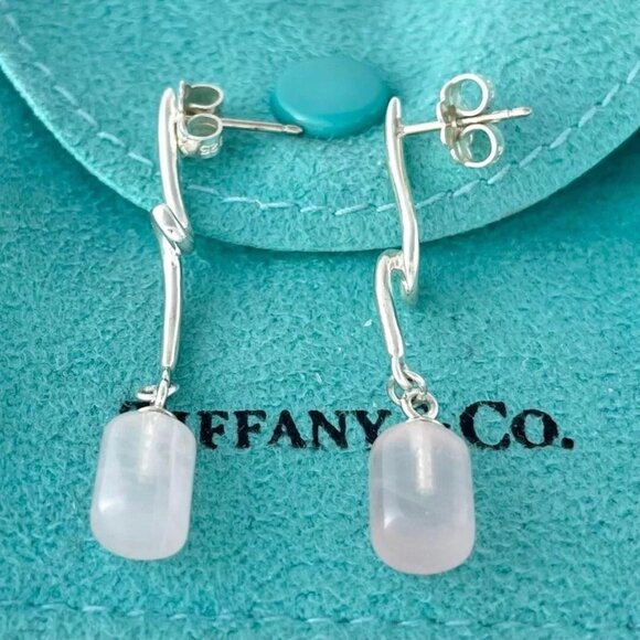Authentic Tiffany & Co. 1837 Rose Quartz Stud Drop Dangle Earrings - Picture 1 of 6